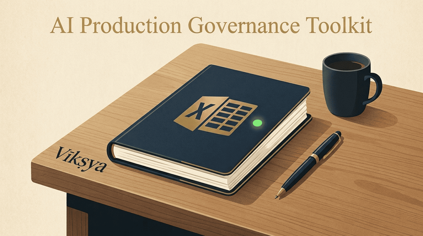 Closing illustration of an open governance workbook representing a completed AI deployment gate assessment